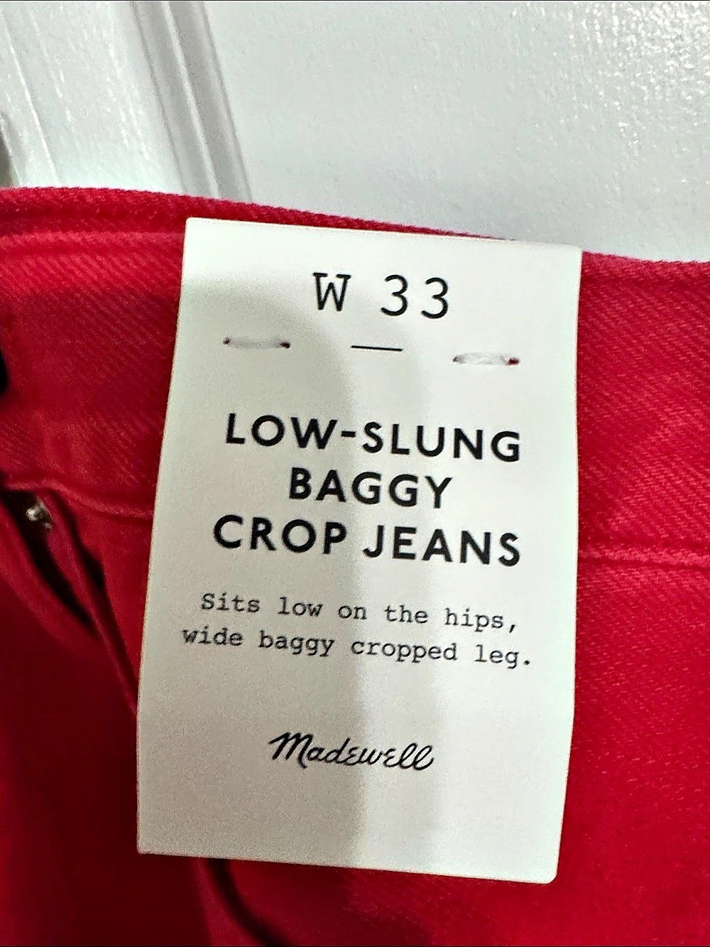 Madewell Low-Slung Baggy Crop Jeans in Red Waist 33 - Picture 3 of 5